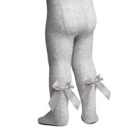 T120-G: Grey Jacquard Tights w/Bow (NB-24 Months)